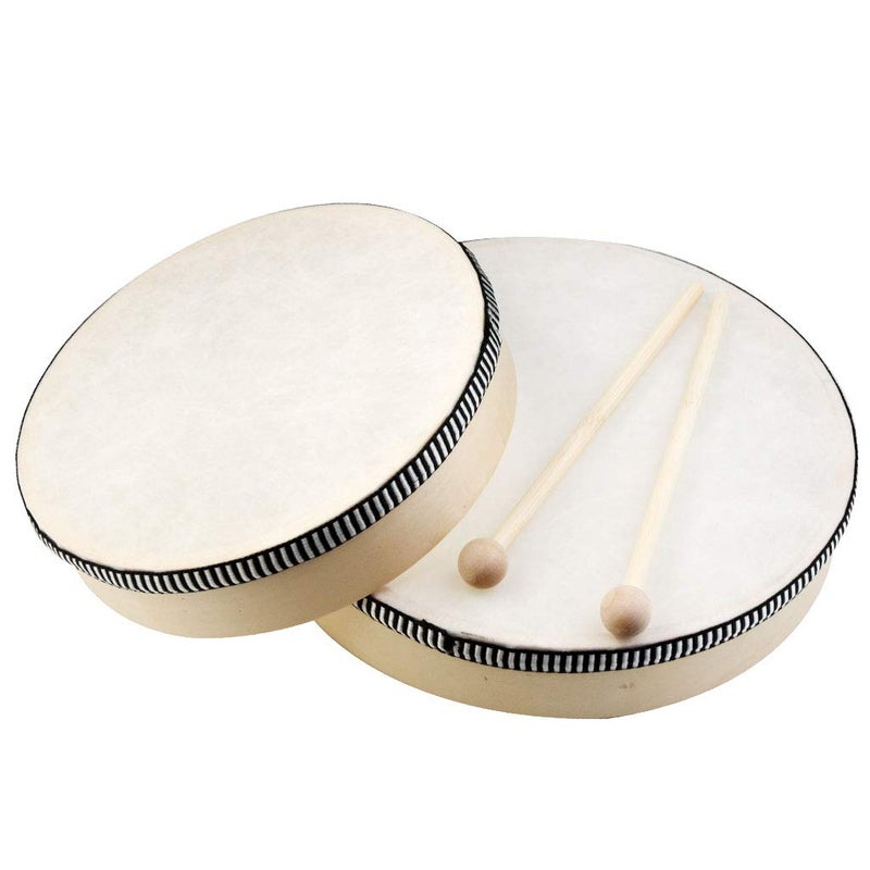 Nydotd 2-Piece Hand Drum Set - 10 Inch & 8 Inch Wooden Frame Drum Percussion Instruments with 2 Drum Beatters for Adult Leisure & Festive Musical Performances - Image 4